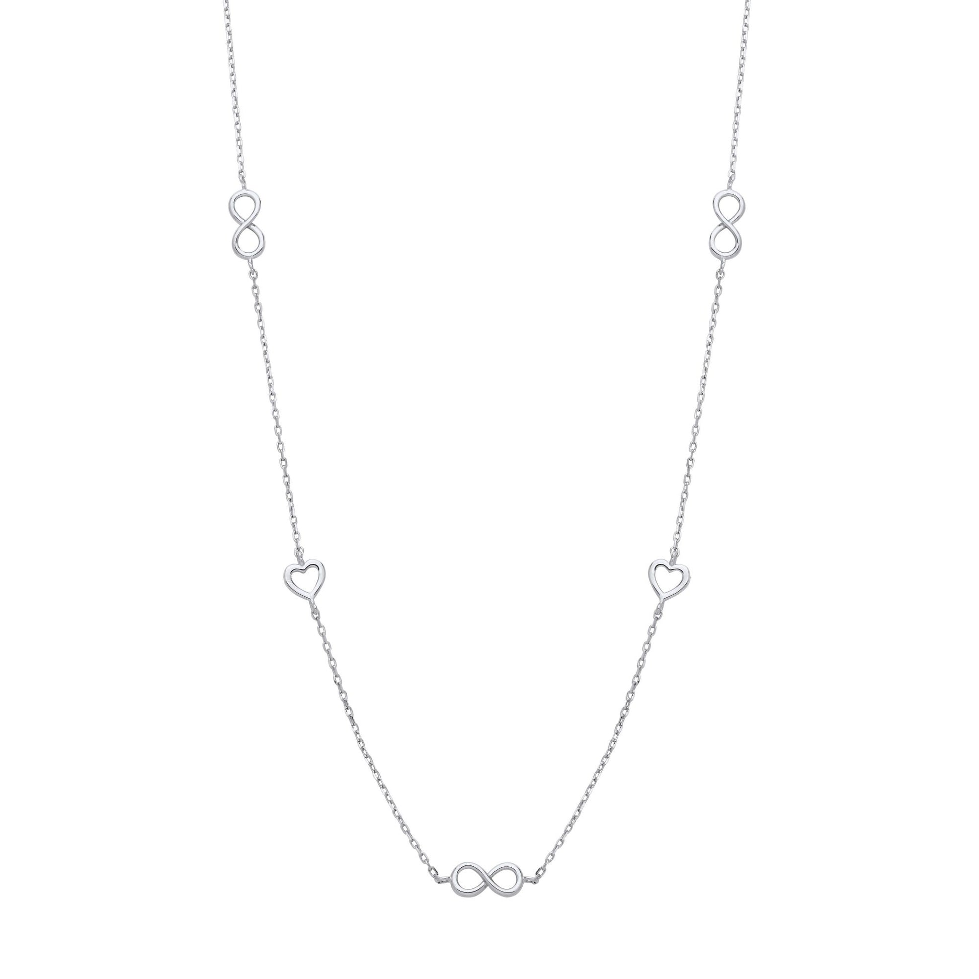 Silver  Love Heart Eternity Charms Station Necklace 17 + 2 inch - GVK465