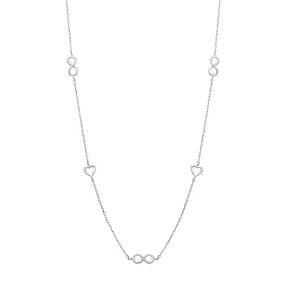 Silver  Love Heart Eternity Charms Station Necklace 17 + 2 inch - GVK465
