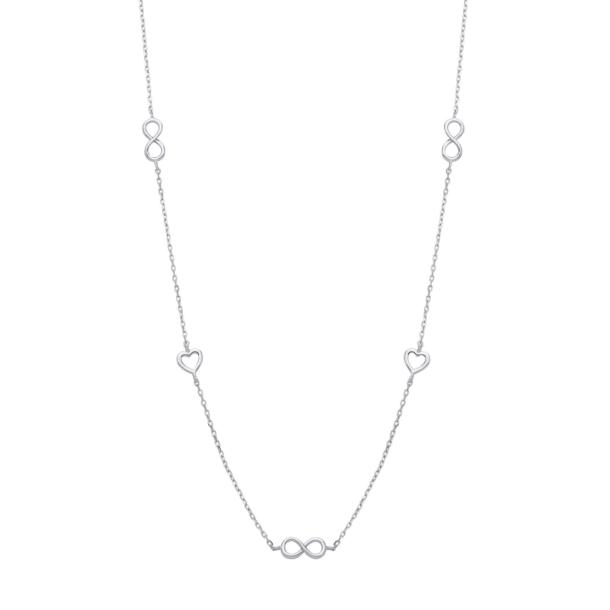 Silver  Love Heart Eternity Charms Station Necklace 17 + 2 inch - GVK465