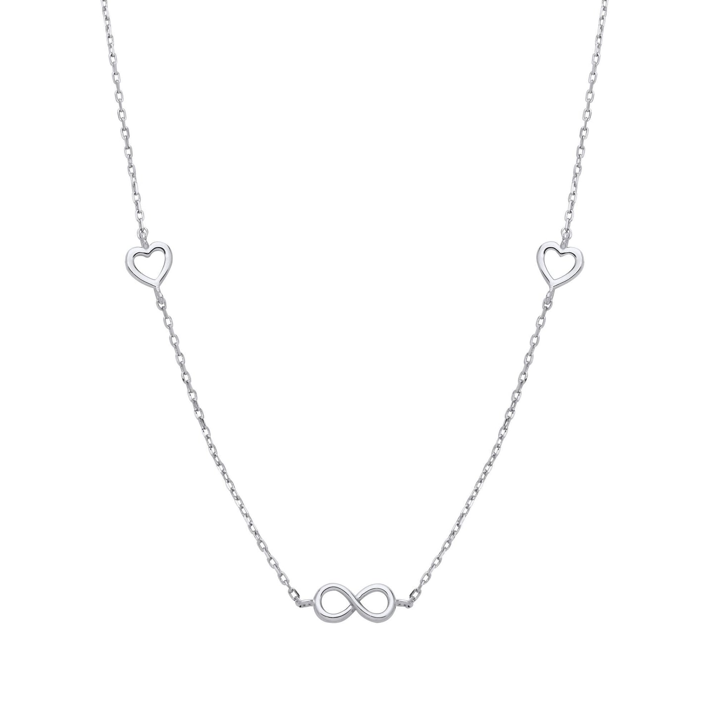 Silver  Love Heart Eternity Charms Station Necklace 17 + 2 inch - GVK465