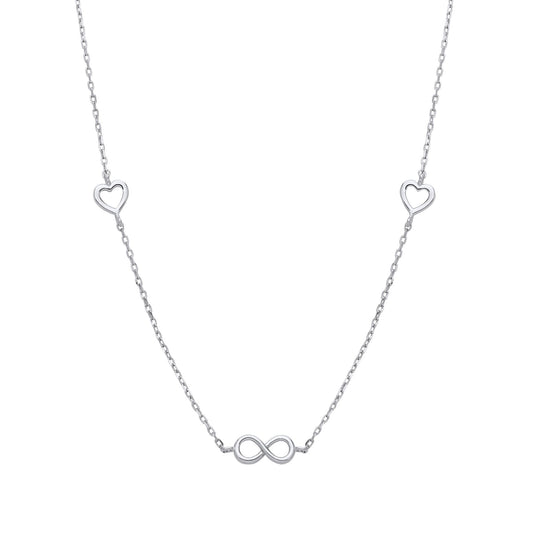 Silver  Love Heart Eternity Charms Station Necklace 17 + 2 inch - GVK465