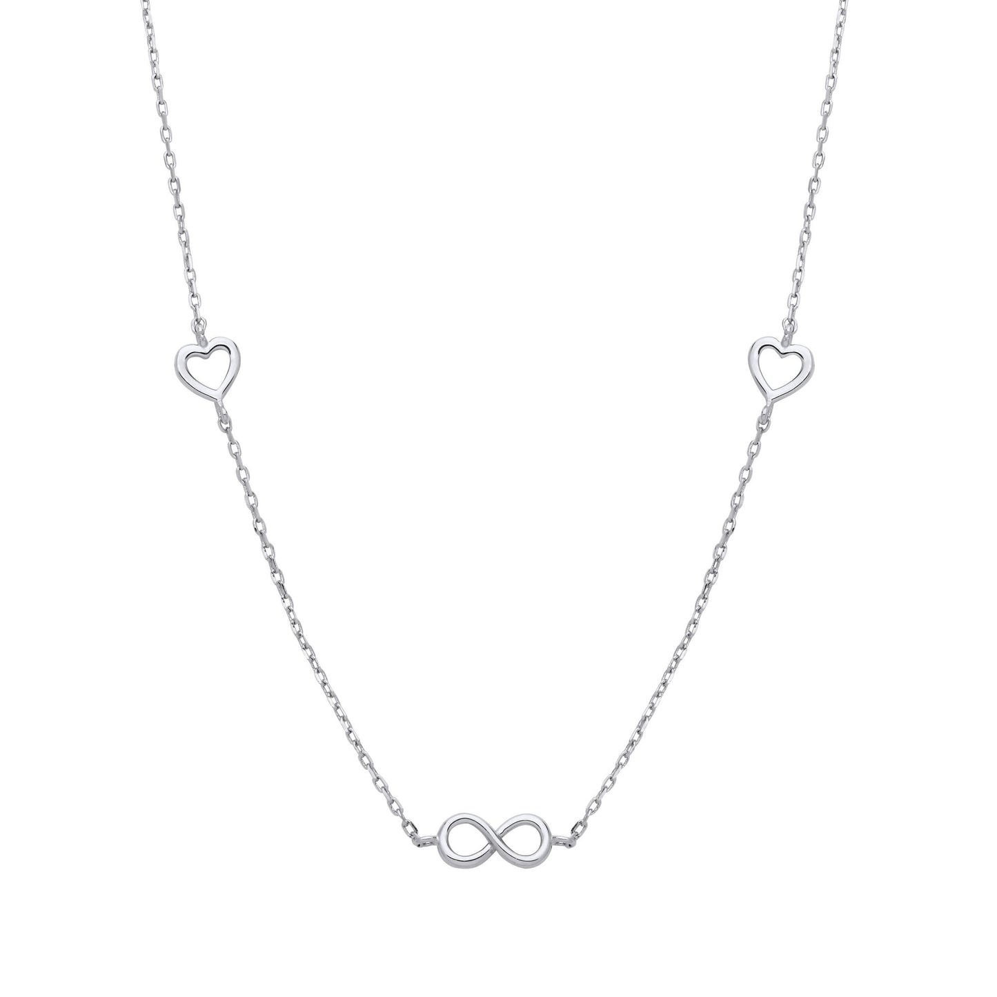 Silver  Love Heart Eternity Charms Station Necklace 17 + 2 inch - GVK465