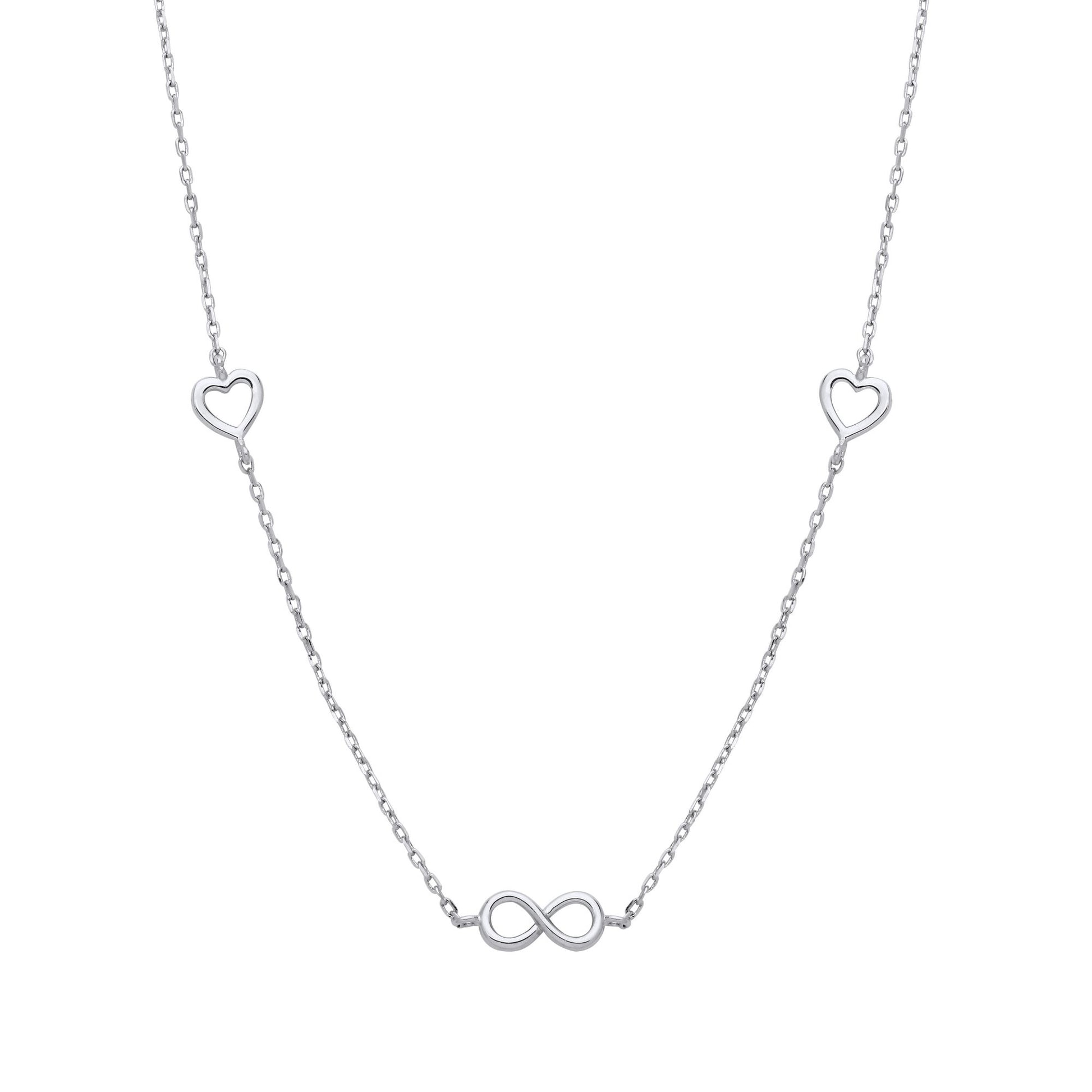 Silver  Love Heart Eternity Charms Station Necklace 17 + 2 inch - GVK465