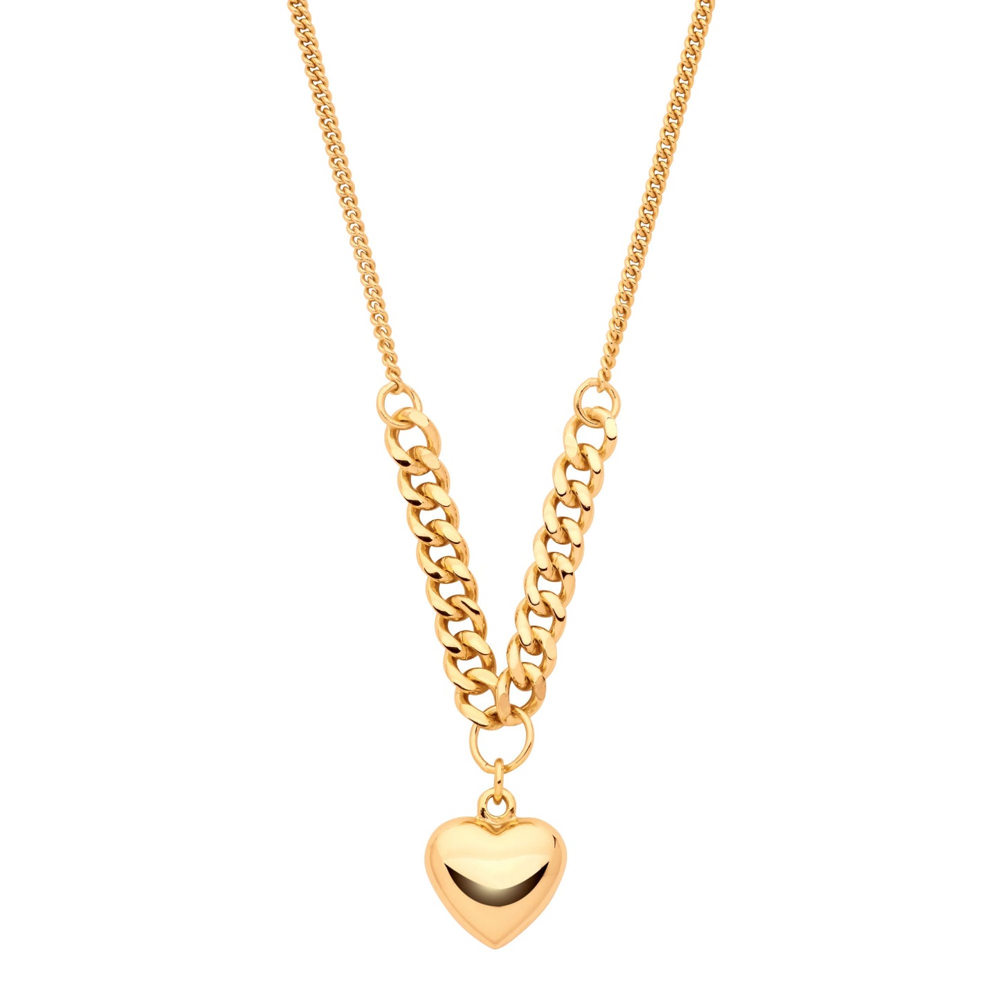 Gilded Silver  Curb Link Love Heart Charm Necklace 3mm 16 + 2 inch - GVK466