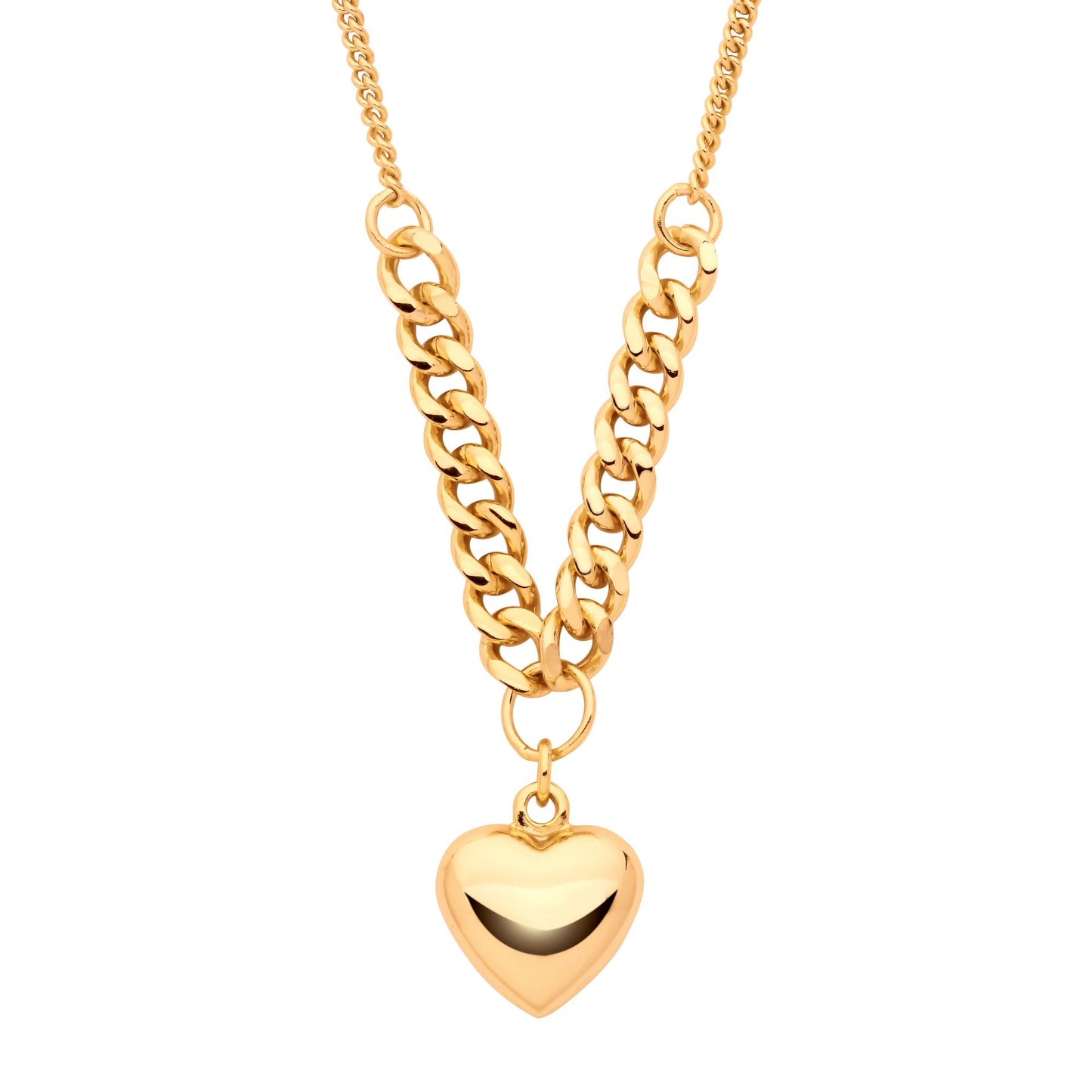 Gilded Silver  Curb Link Love Heart Charm Necklace 3mm 16 + 2 inch - GVK466