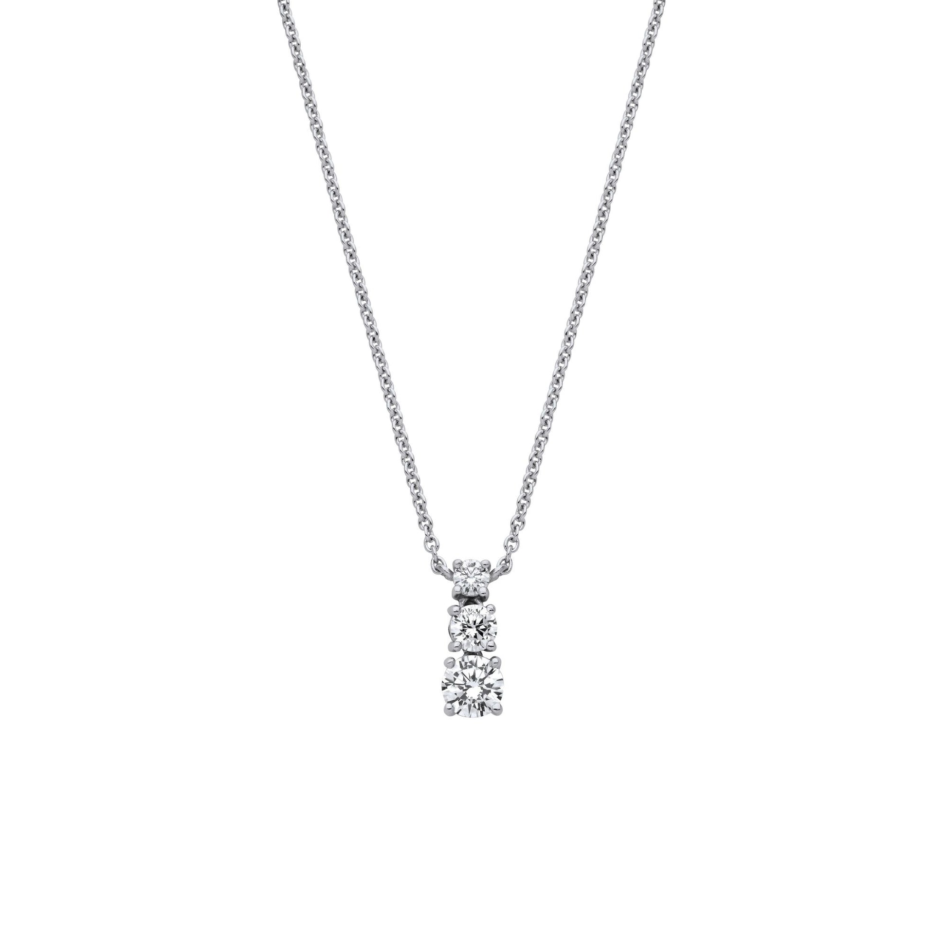 Sterling Silver  CZ Graduated Trilogy Pendant Necklace 16 + 2 inch - GVK467