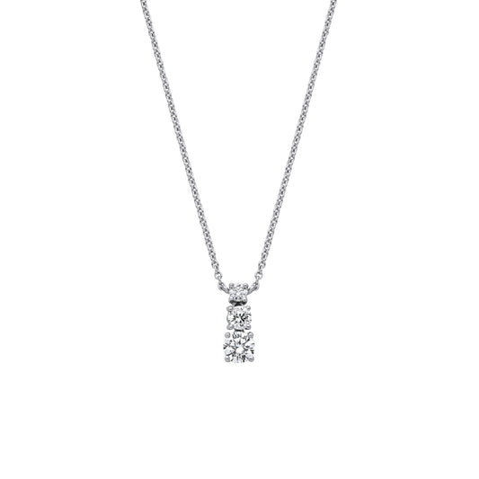 Sterling Silver  CZ Graduated Trilogy Pendant Necklace 16 + 2 inch - GVK467