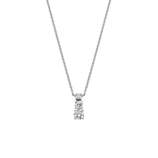 Sterling Silver  CZ Graduated Trilogy Pendant Necklace 16 + 2 inch - GVK467