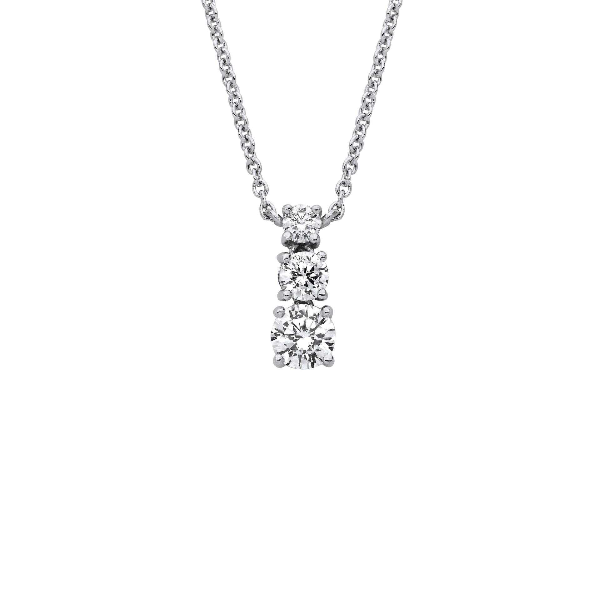 Sterling Silver  CZ Graduated Trilogy Pendant Necklace 16 + 2 inch - GVK467