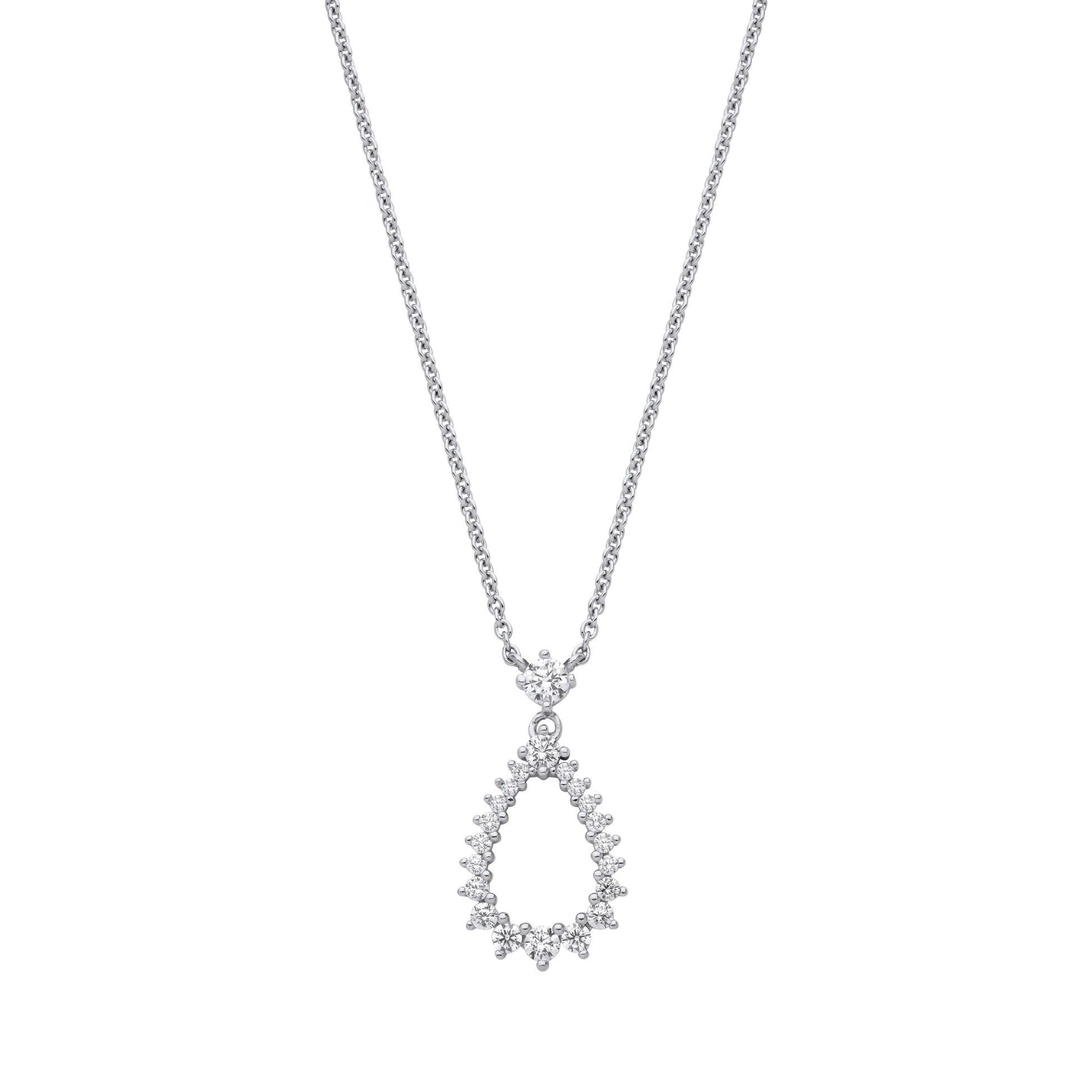 Silver  CZ Fizzy Electrified Avocado Pear Lavalier Necklace 18" - GVK468