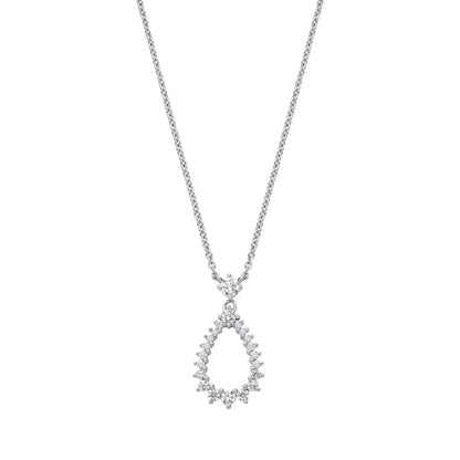 Silver  CZ Fizzy Electrified Avocado Pear Lavalier Necklace 18" - GVK468