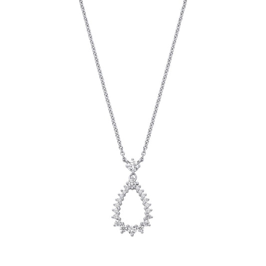 Silver  CZ Fizzy Electrified Avocado Pear Lavalier Necklace 18" - GVK468