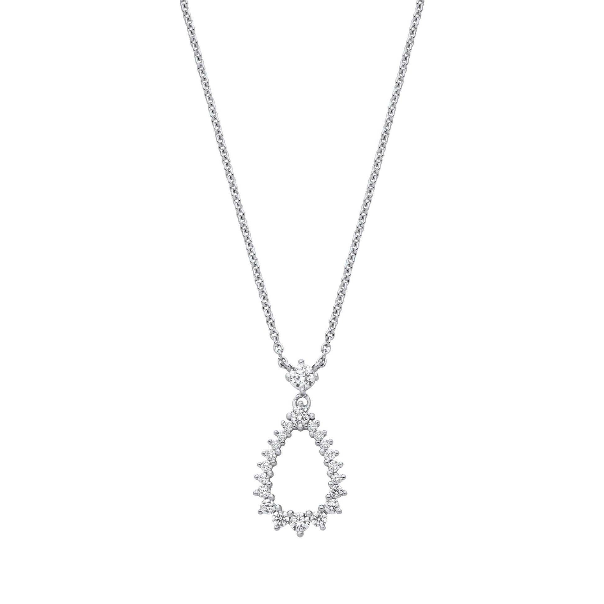 Silver  CZ Fizzy Electrified Avocado Pear Lavalier Necklace 18" - GVK468