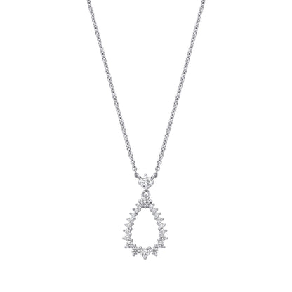 Silver  CZ Fizzy Electrified Avocado Pear Lavalier Necklace 18" - GVK468