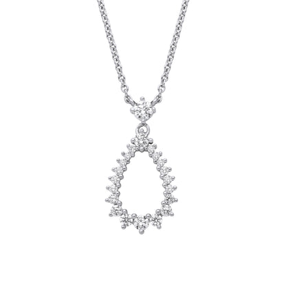 Silver  CZ Fizzy Electrified Avocado Pear Lavalier Necklace 18" - GVK468