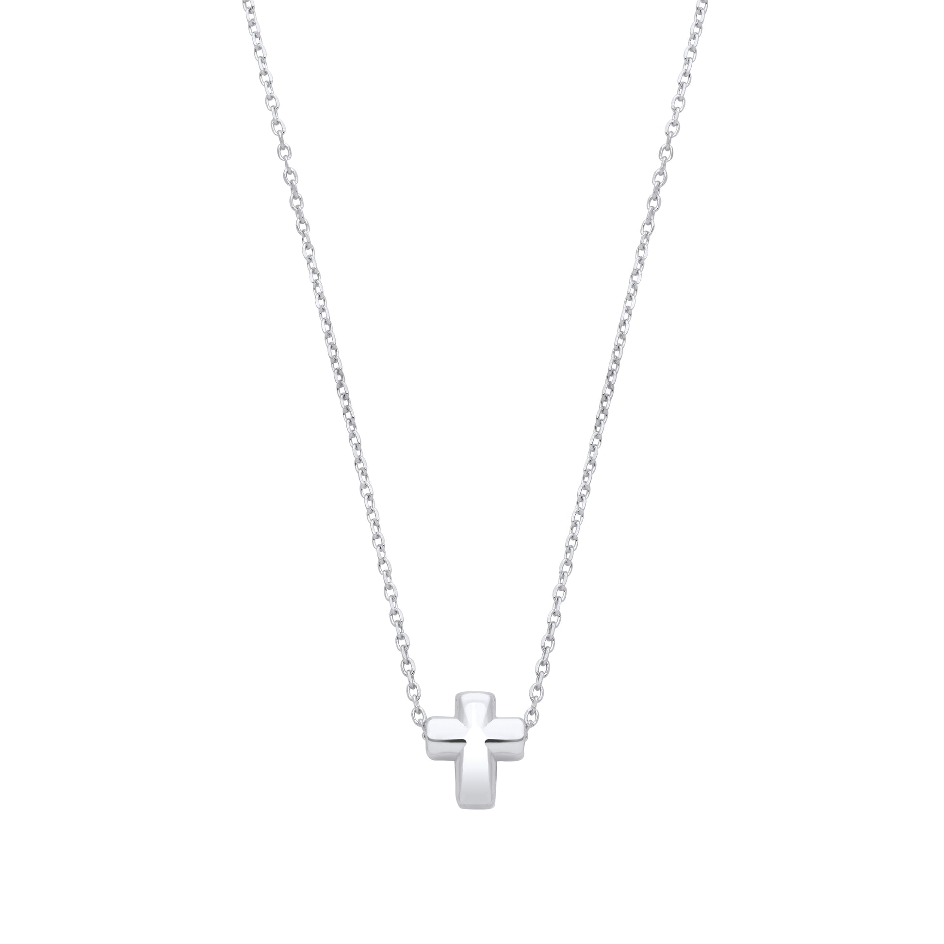 Silver  Dainty Miniature Cross Charm Necklace 16" - GVK470