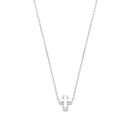 Silver  Dainty Miniature Cross Charm Necklace 16" - GVK470