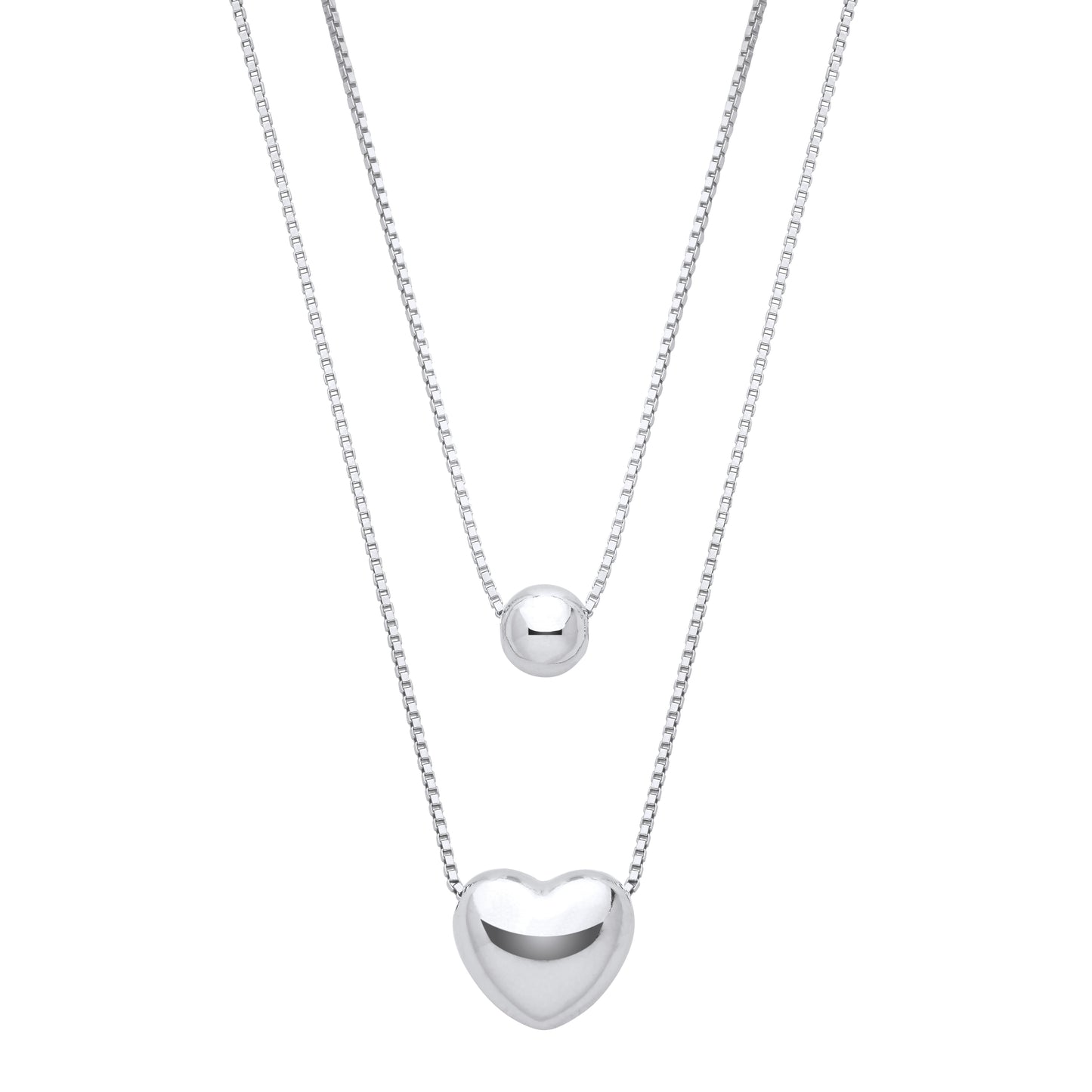 Silver  3D Domed Love Heart Bead Slider Multi-strand Necklace 15" - GVK472