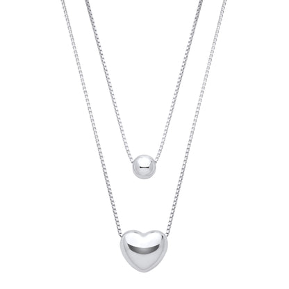 Silver  3D Domed Love Heart Bead Slider Multi-strand Necklace 15" - GVK472