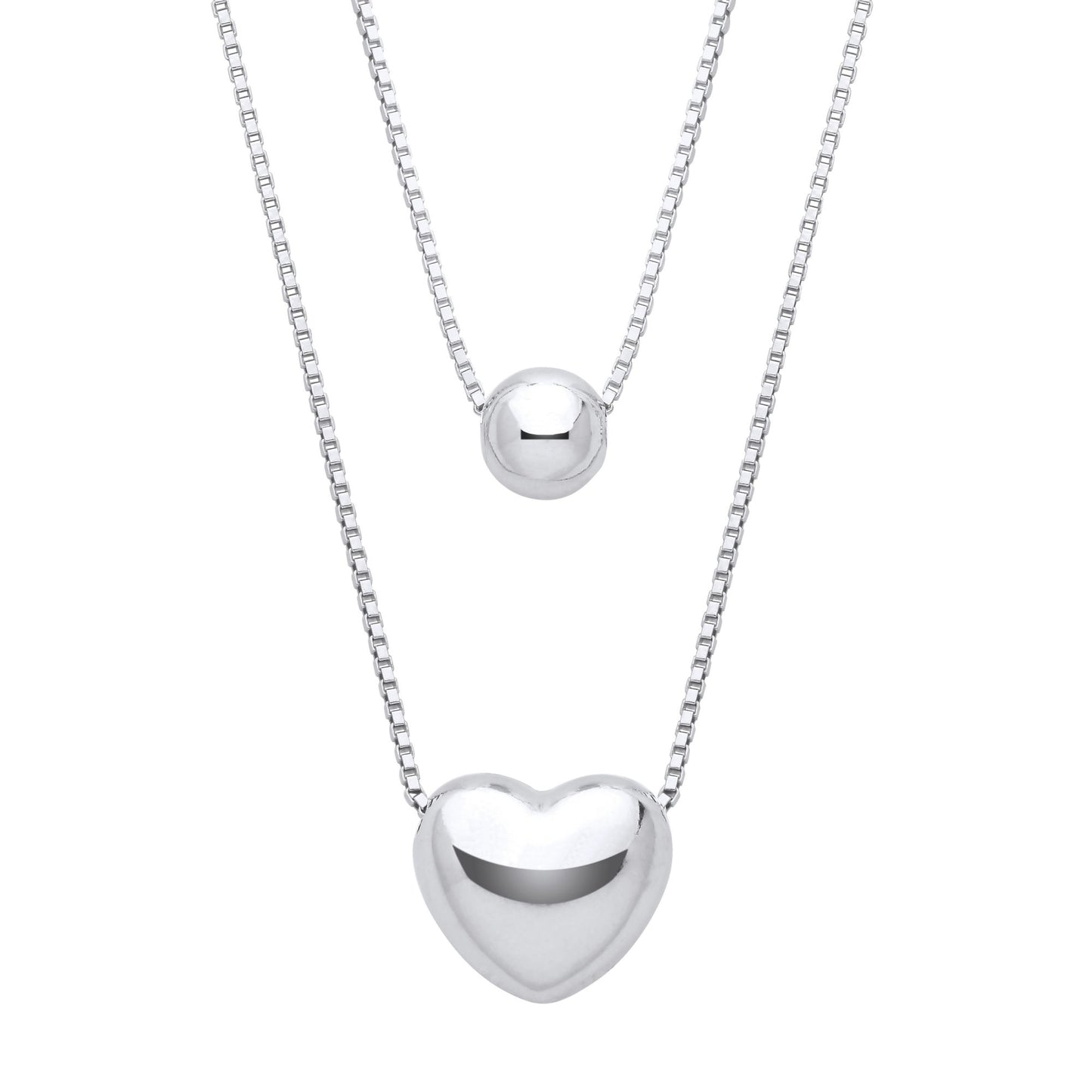 Silver  3D Domed Love Heart Bead Slider Multi-strand Necklace 15" - GVK472