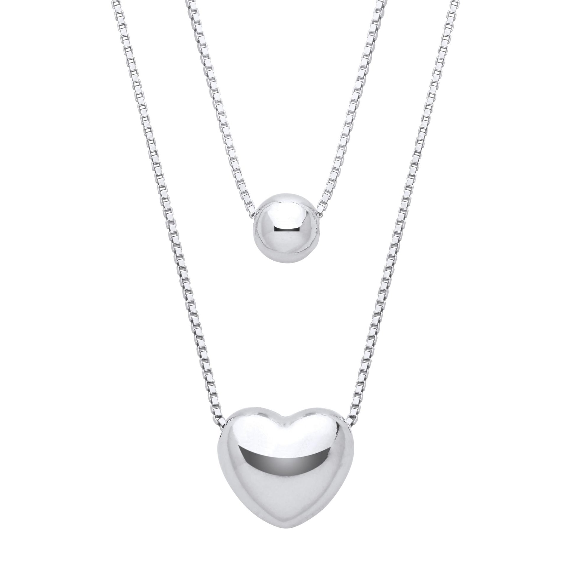 Silver  3D Domed Love Heart Bead Slider Multi-strand Necklace 15" - GVK472