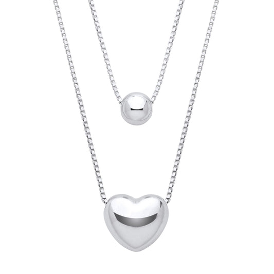 Silver  3D Domed Love Heart Bead Slider Multi-strand Necklace 15" - GVK472
