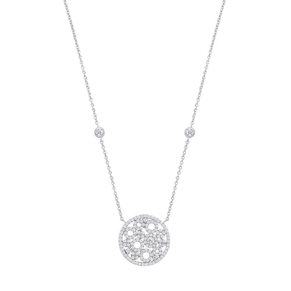 Silver  CZ Ink Blot Petri Dish Circle Station Necklace 16 + 2 inch - GVK473