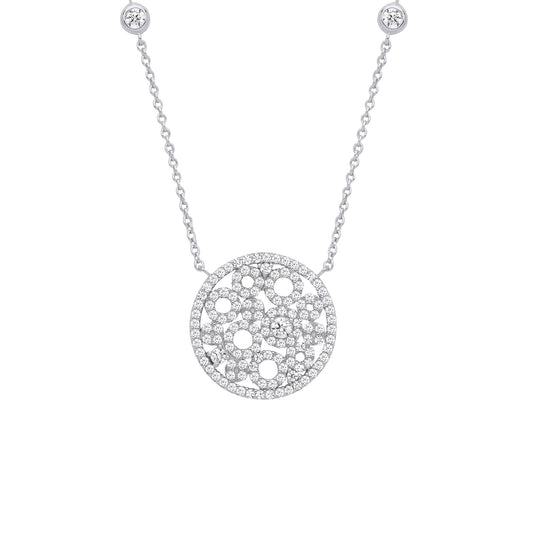 Silver CZ Ink Blot Petri Dish Circle Station Necklace 16 + 2 inch - GVK473