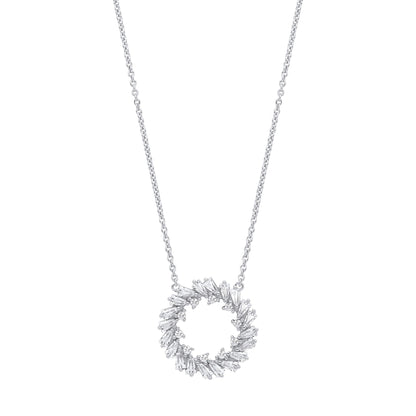 Silver  Baguette CZ Fiery Hoop Circle Lavalier Necklace 16 + 2" - GVK474