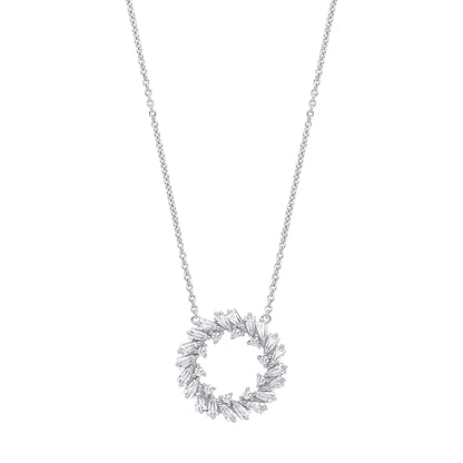 Silver  Baguette CZ Fiery Hoop Circle Lavalier Necklace 16 + 2" - GVK474