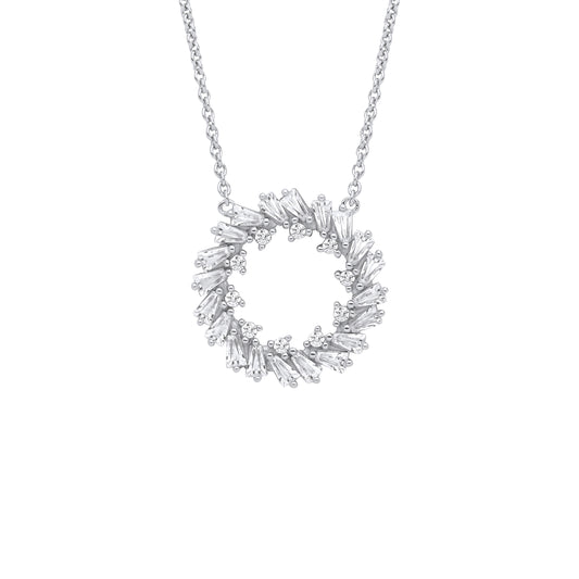 Silver  Fiery Hoop Circle Lavalier Necklace 16" + 2" - GVK474