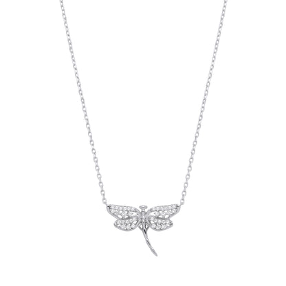 925 Silver  CZ Majestic Dragonfly Lavalier Necklace 16 + 2 inch - GVK476