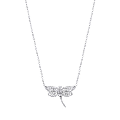 925 Silver  CZ Majestic Dragonfly Lavalier Necklace 16 + 2 inch - GVK476