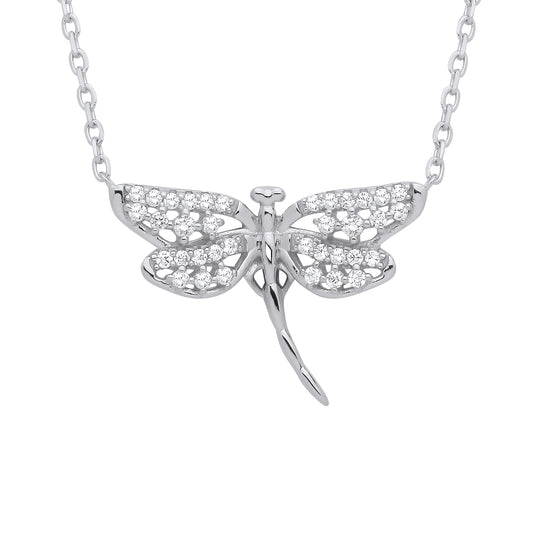 Silver  Majestic Dragonfly Lavalier Necklace 16" + 2" - GVK476