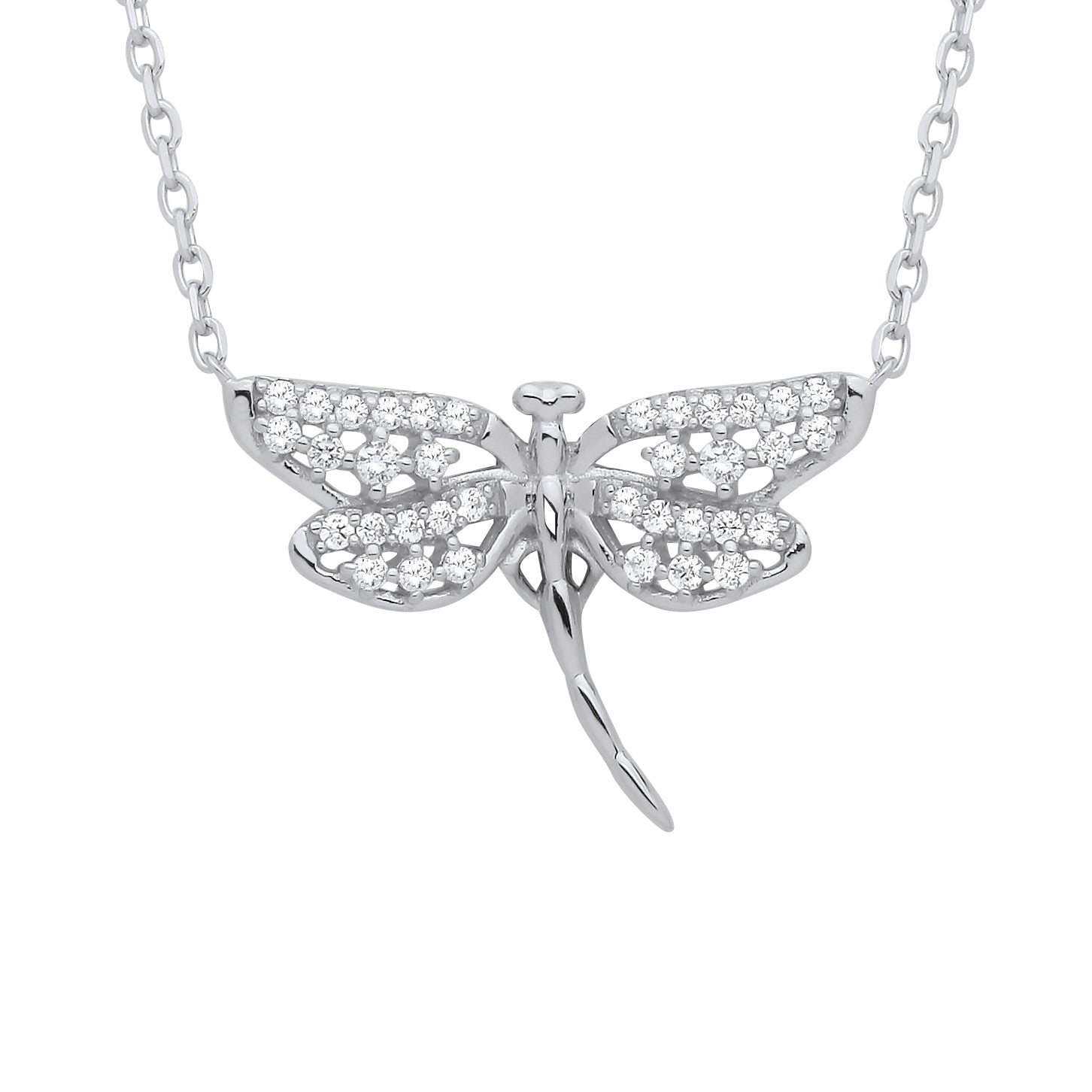 925 Silver  CZ Majestic Dragonfly Lavalier Necklace 16 + 2 inch - GVK476