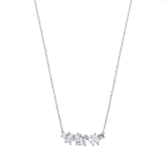 Silver  Blue Radiant Marquise CZ Multi Shape Bar Necklace 17" - GVK478