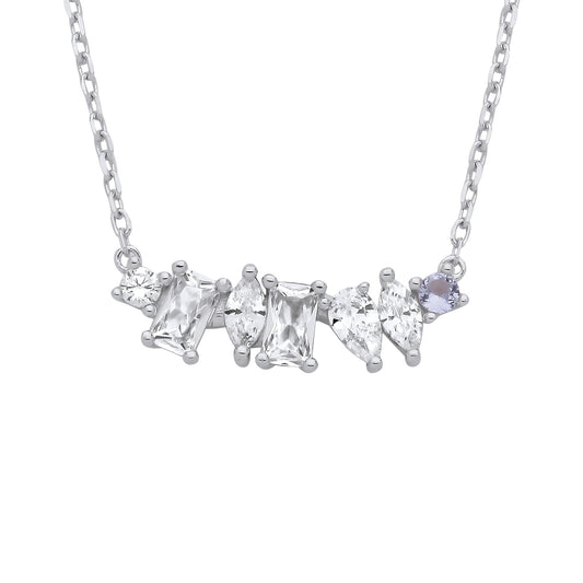 Silver  Blue Radiant Marquise CZ Multi Shape Bar Necklace 17" - GVK478