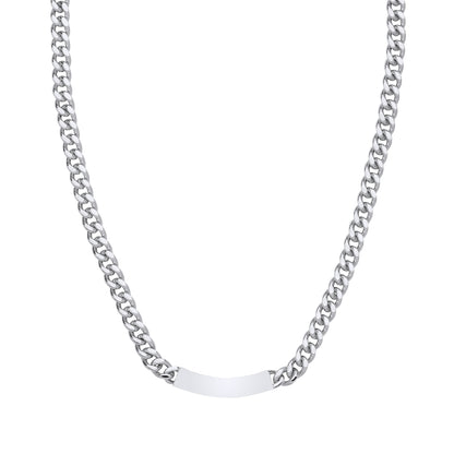 Silver  Curb Link Chain ID Bar Necklace 16" + 2" - GVK479