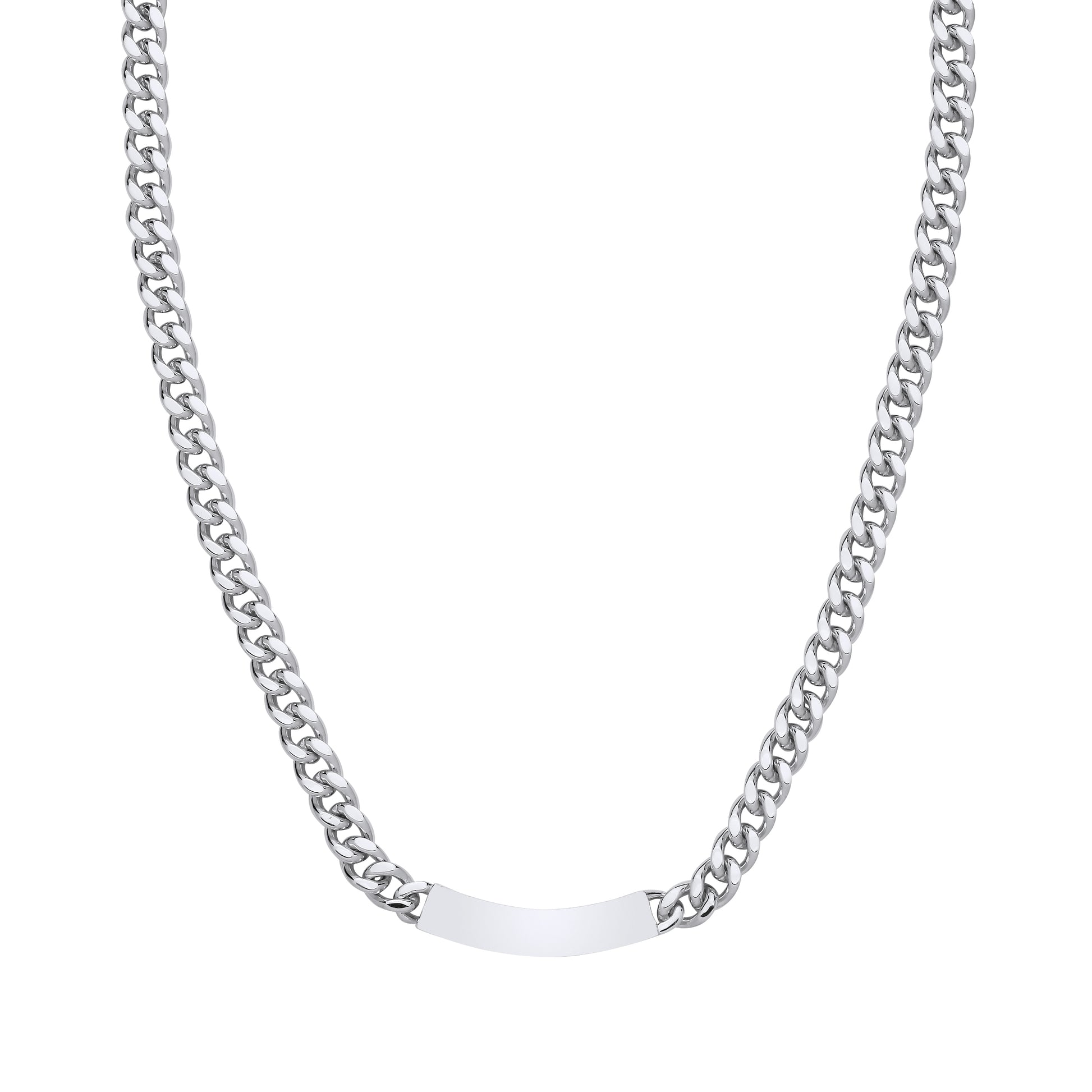 Sterling Silver  Curb Link Chain ID Bar Necklace 5mm 16 + 2 inch - GVK479