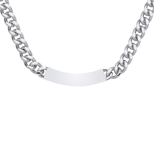 Silver  Curb Link Chain ID Bar Necklace 16" + 2" - GVK479