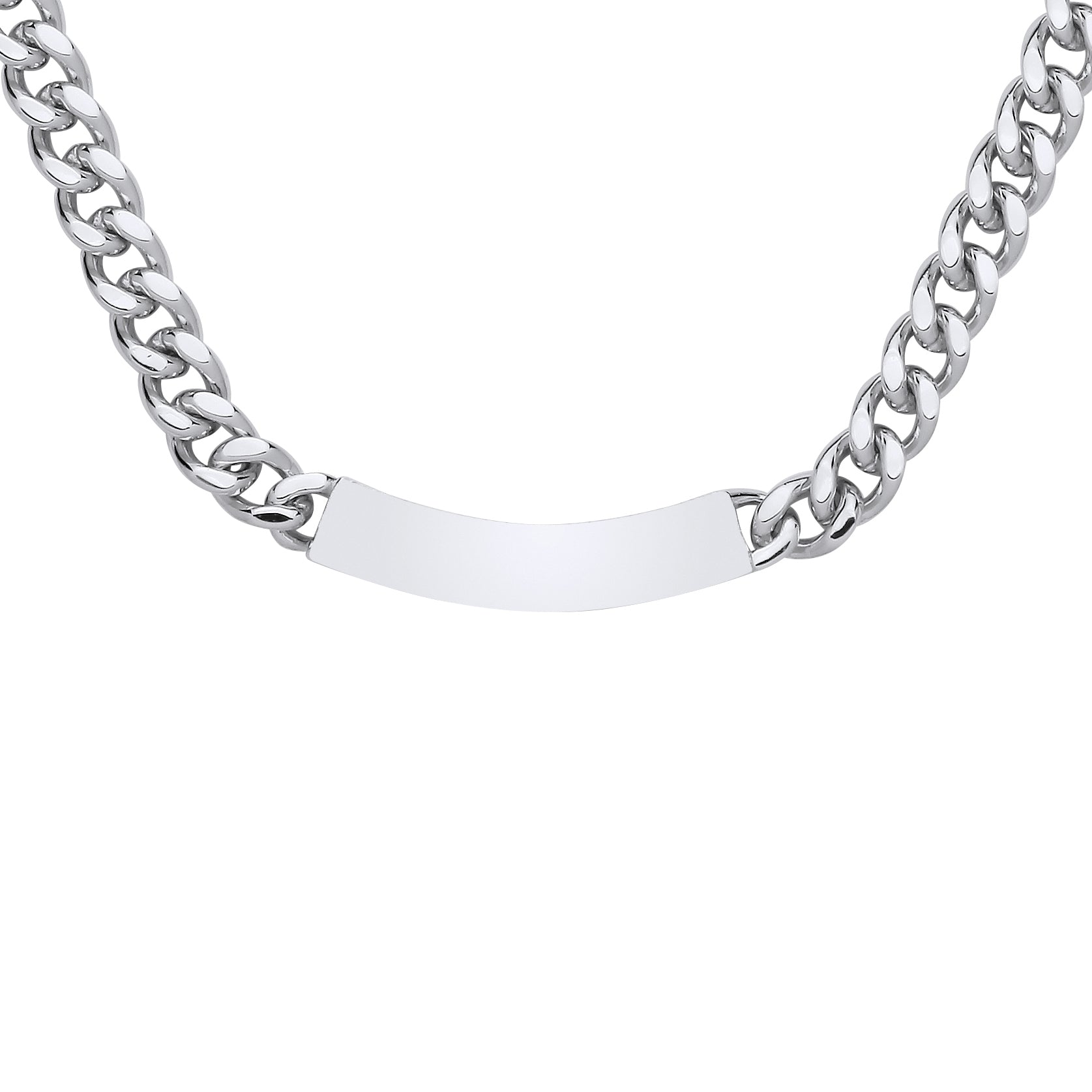 Sterling Silver  Curb Link Chain ID Bar Necklace 5mm 16 + 2 inch - GVK479