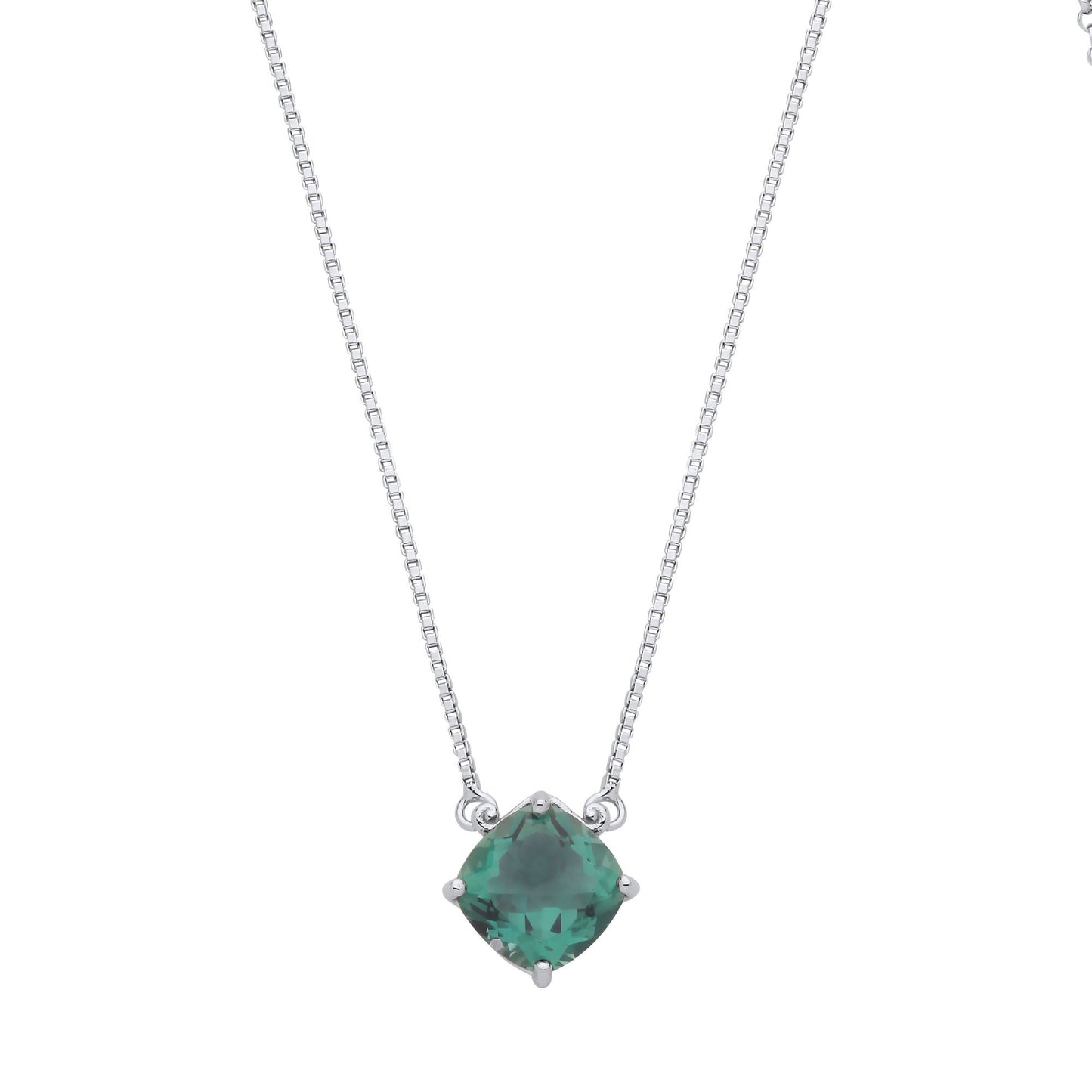 Silver  Green Cushion CZ Scroll Top Wig Solitaire Necklace 16" - GVK483