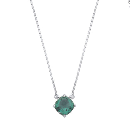 Silver  Green Cushion CZ Scroll Top Wig Solitaire Necklace 16" - GVK483