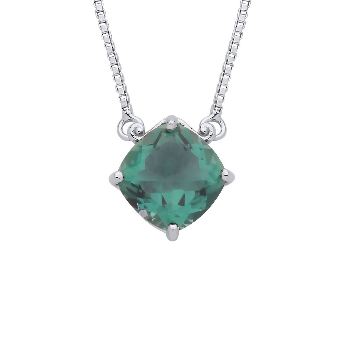 Silver  Green Cushion CZ Scroll Top Wig Solitaire Necklace 16" - GVK483