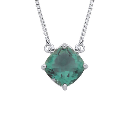 Silver  Green Cushion CZ Scroll Top Wig Solitaire Necklace 16" - GVK483