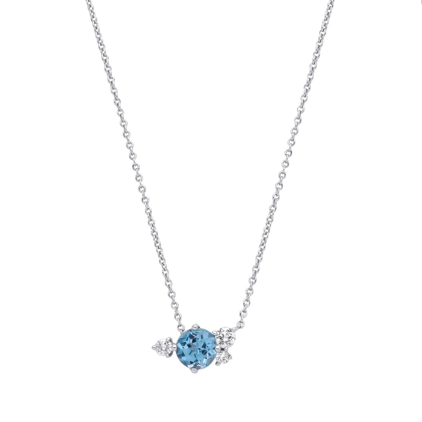 Silver  Swiss Blue CZ Frozen Icycle Lavalier Toi et Moi Necklace - GVK484