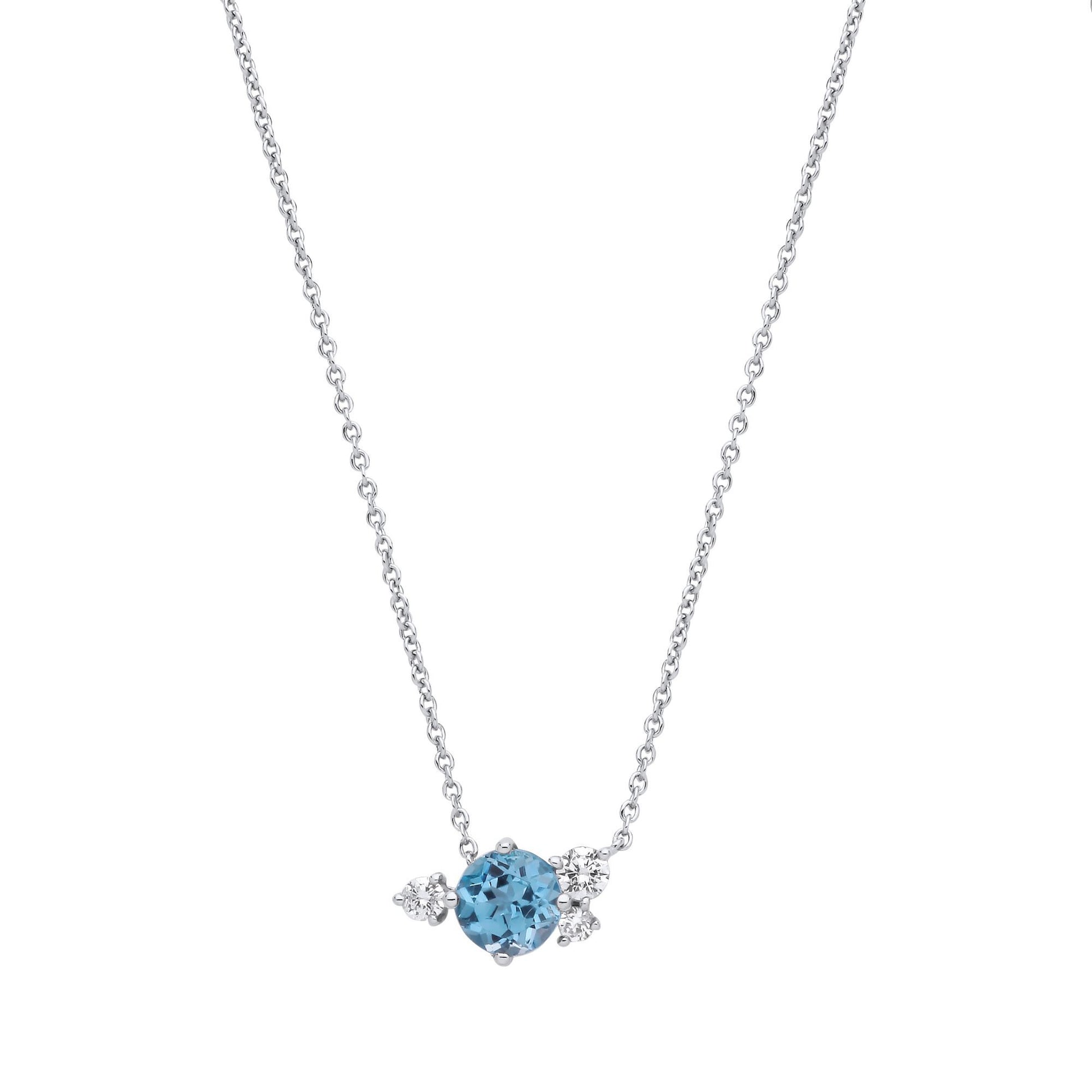 Silver  Swiss Blue CZ Frozen Icycle Lavalier Toi et Moi Necklace - GVK484