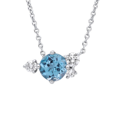 Silver  Swiss Blue CZ Frozen Icycle Lavalier Toi et Moi Necklace - GVK484