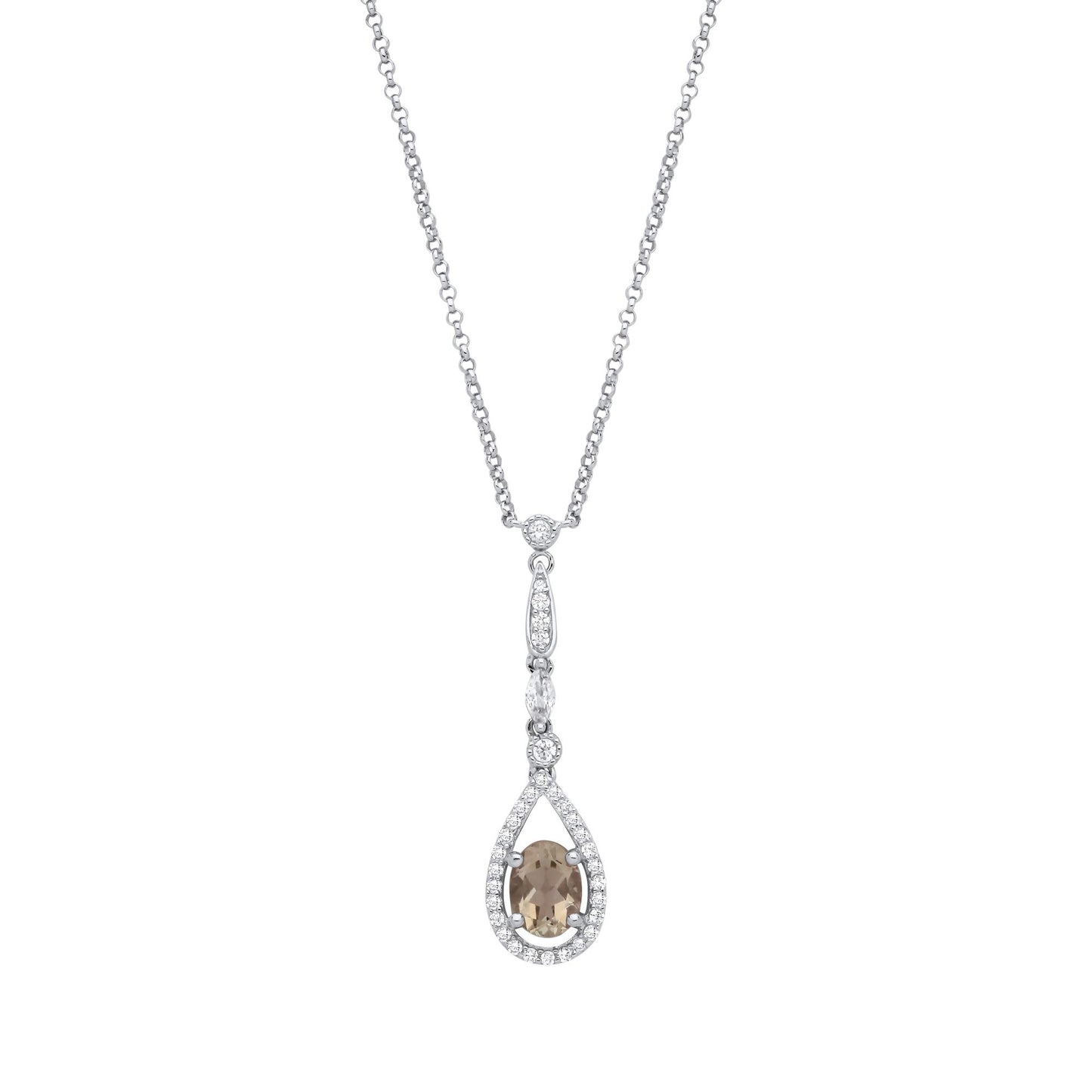 Silver  Peach Oval Marquise CZ Tears of Joy Halo Necklace 16" - GVK488