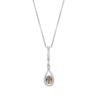 Silver  Peach Oval Marquise CZ Tears of Joy Halo Necklace 16" - GVK488